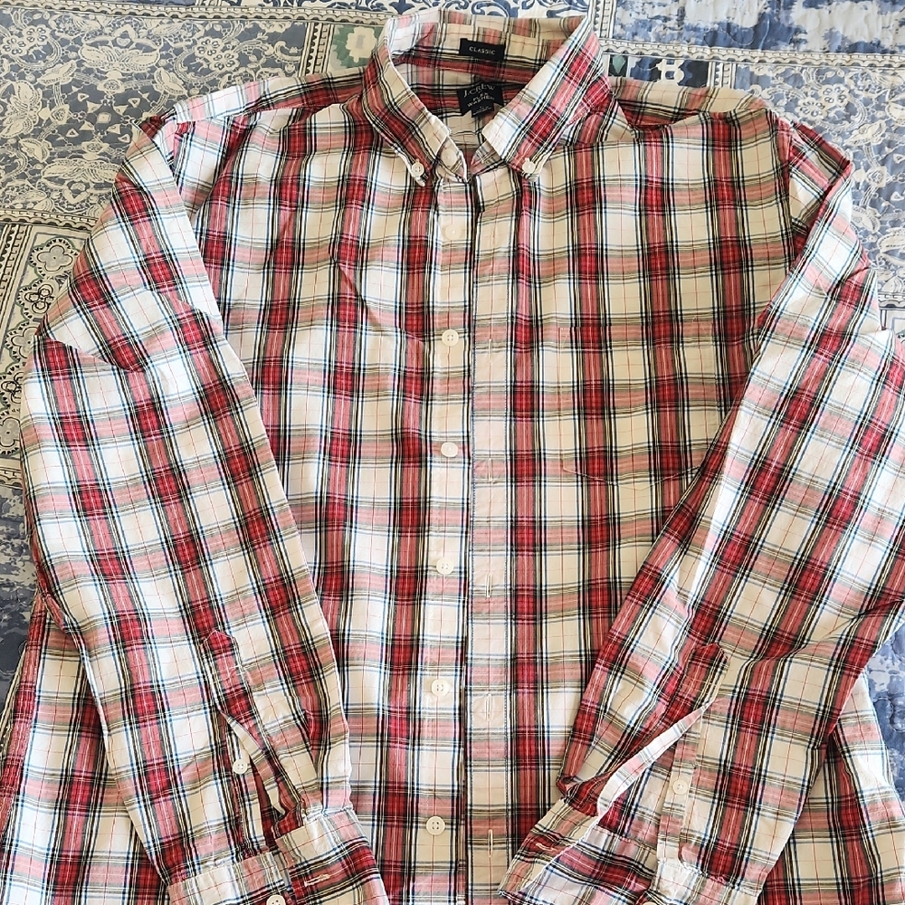 J. Crew Red and White Casual Button Down Shirt
